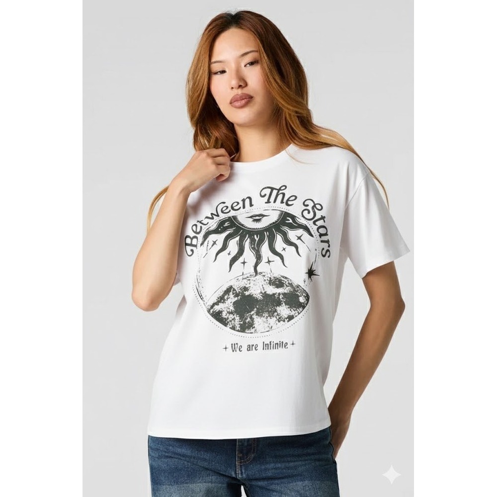 Streetwear Society White‎ Graphic T Shirt Sun Moon Celestial Print - Size XS